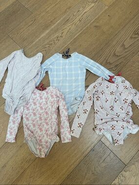 Minnow Kids Long-Sleeve One-Piece Swimsuit - Light Blue Plaid